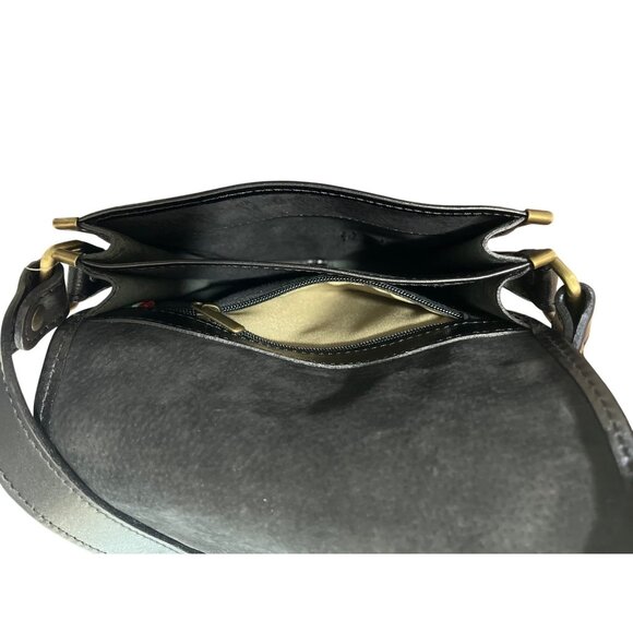 Pelletteria Fontana Italian Black Leather Crossbody Bag Adjustable-Strap NEW - Picture 9 of 11
